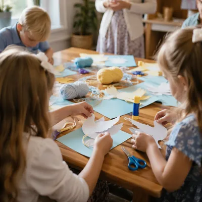 Sunday School Children Crafting Paper Doves