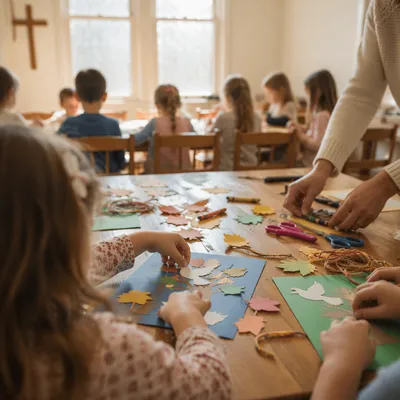 Sunday School Children Creating Peaceful Crafts