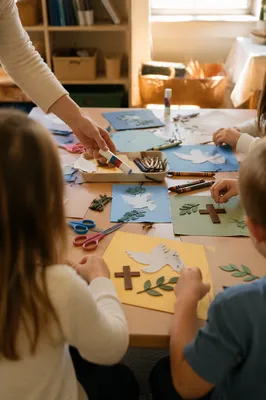 Sunday School Children Crafting Peace Doves