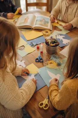 Sunday School Children Crafting Paper Doves