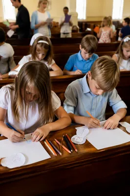 Sunday School Children Making Paper Crafts