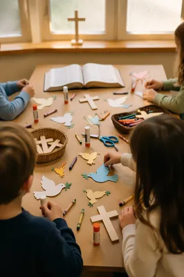 Sunday School Children Crafting Paper Doves