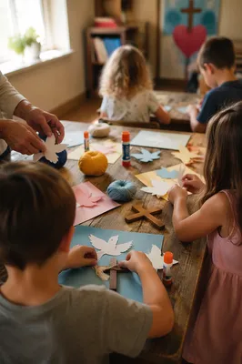Sunday School Children Crafting Paper Doves