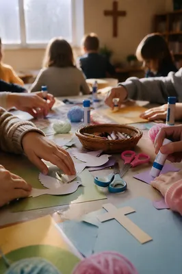 Sunday School Children Crafting Paper Doves