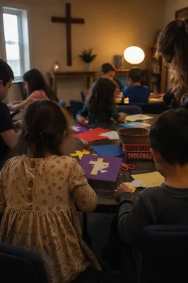 Sunday School Children Creating Bible Crafts