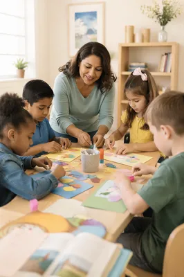 Children Making Crafts in Bright Classroom