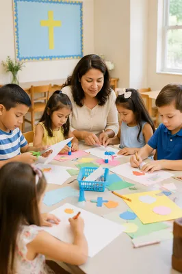Children Doing Crafts in Bright Classroom
