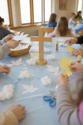 Sunday School Children Creating Dove Crafts