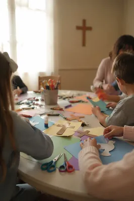 Sunday School Children Crafting Paper Doves