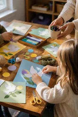 Sunday School Children Crafting Paper Doves
