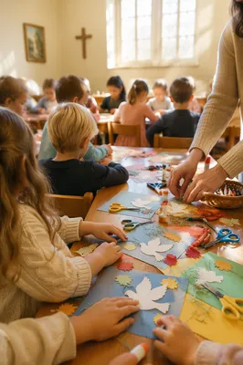 Sunday School Children Crafting Paper Doves