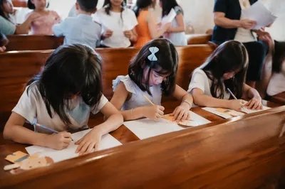 Sunday School Children Making Paper Crafts