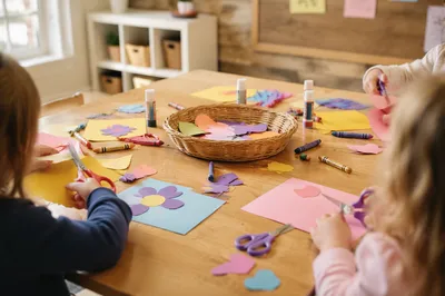 Sunday School Children Making Paper Crafts