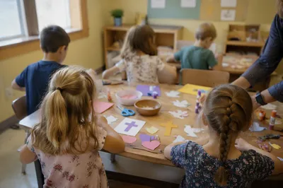 Sunday School Children Making Faith Crafts