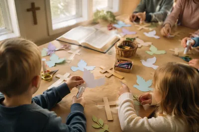 Sunday School Children Crafting Paper Doves