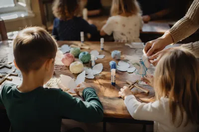 Sunday School Children Crafting Paper Doves