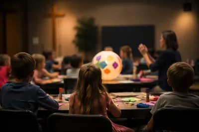 Sunday School Children Craft Time in Church