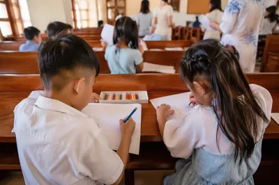 Sunday School Children Craft Time in Church