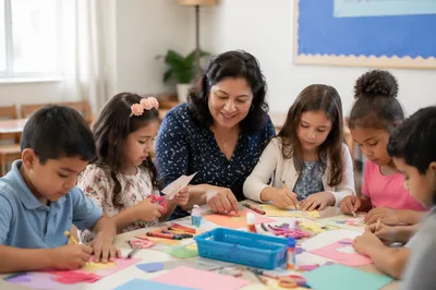 Children Doing Crafts in Bright Classroom