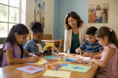 Children Doing Crafts in Bright Classroom