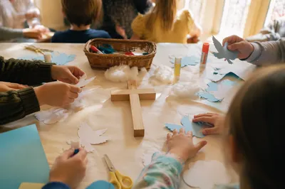 Sunday School Children Crafting Paper Doves