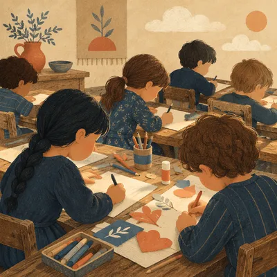 Quiet Sunday School Craft Table Scene