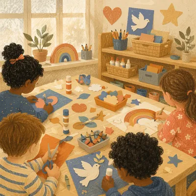 Sunday School Children Craft Table Scene
