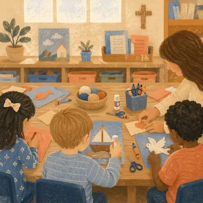 Sunday School Craft Table in Church Classroom