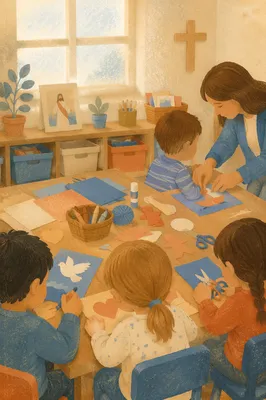 Sunday School Craft Table in Church Classroom