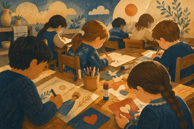 Quiet Sunday School Craft Table Scene