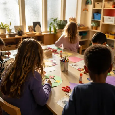 Sunday School Children Craft Table Scene