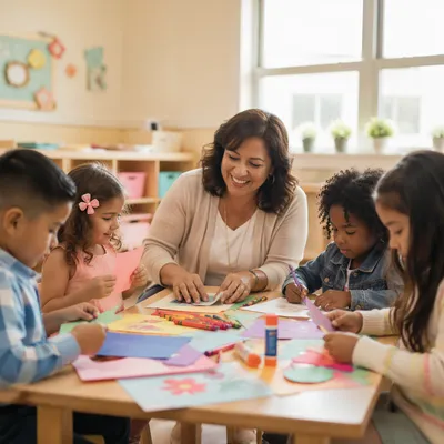 Sunday School Children Crafting in Bright Classroom