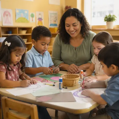Children Crafting in Bright Classroom