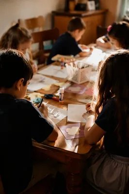 Focused Sunday School Craft Table Scene