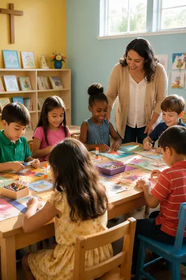 Children Crafting in Bright Sunday School Classroom