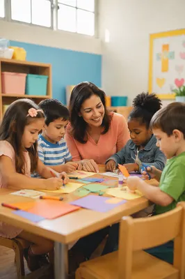 Children Crafting in Bright Classroom