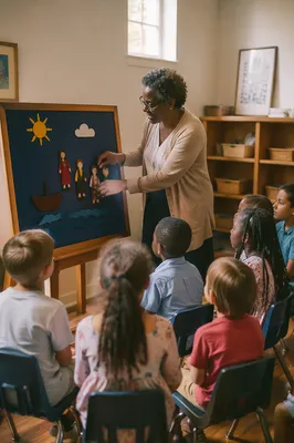Teacher Using Flannel Board with Children