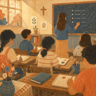 Volunteer Teaching English in Mission Classroom