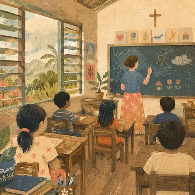Volunteer Teaching English in Mission Classroom