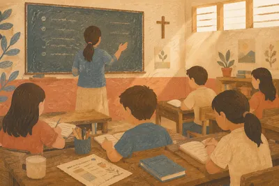 Volunteer Teaching English in Church Classroom