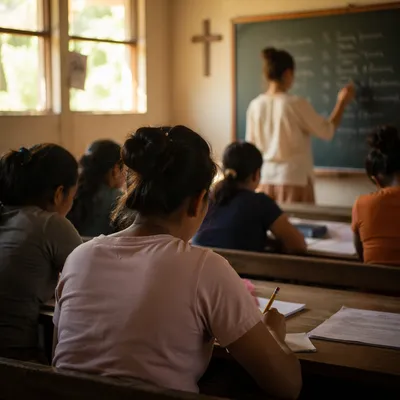 Volunteer Teaching English in Church Classroom