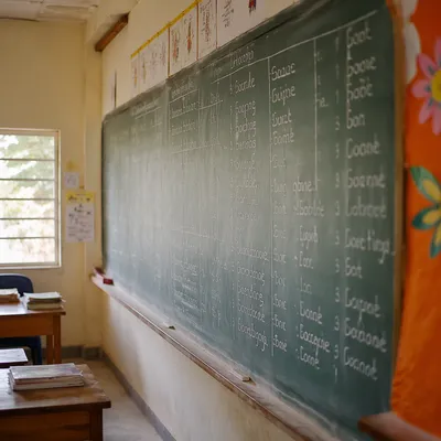 Overseas Mission English Classroom Chalkboard Scene
