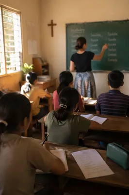 Volunteer Teaching English in Mission Classroom