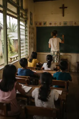 Volunteer Teaching English in Mission Classroom