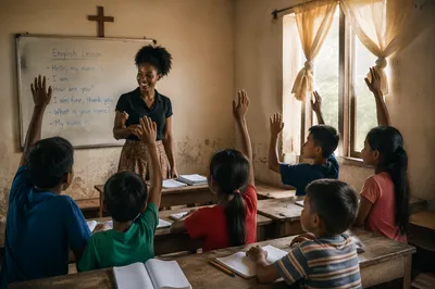 English Lesson in Modest Community Classroom