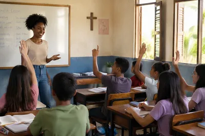 Volunteer English Lesson in Bright Classroom