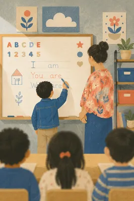 Overseas Mission English Class Whiteboard Scene