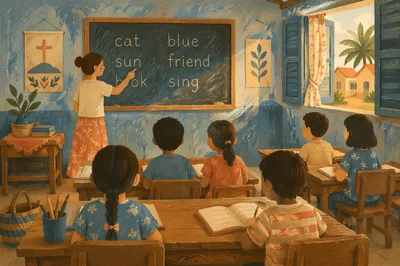 Volunteer Teaching English in Mission Classroom