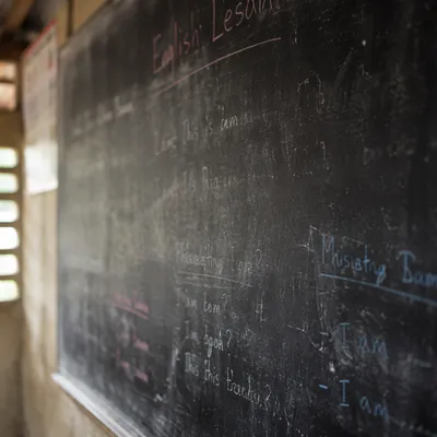 Overseas English Mission Classroom Chalkboard Closeup