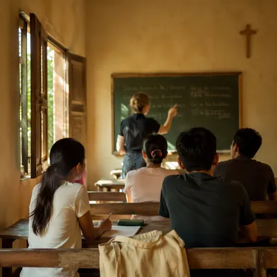 Overseas English Mission Classroom in Morning Light